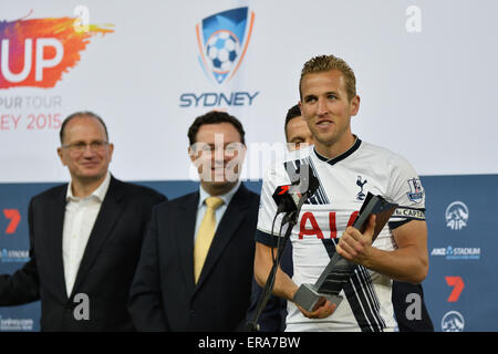 Sydney, Australia. Il 30 maggio 2015. Il calcio amichevole. Sydney FC versus Tottenham Hotspur FC. L'uomo della partita spinge in avanti Harry Kane. Speroni ha vinto il gioco 1-0. Credito: Azione Sport Plus/Alamy Live News Foto Stock