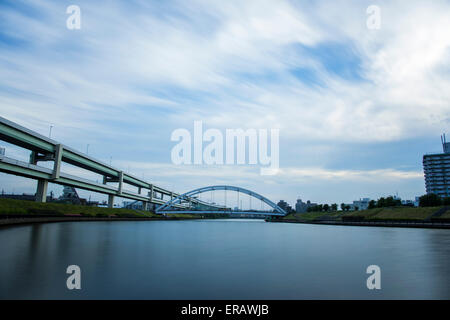 Ponte Toyoshimabashi,Sumida River,Tokyo Giappone Foto Stock