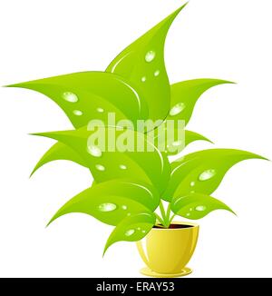 Verde fiore in fiore giallo pot, illustrazione, vettore Illustrazione Vettoriale