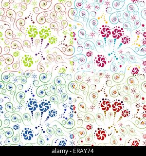 Set di motivi floreali con cerchi e spirali Illustrazione Vettoriale