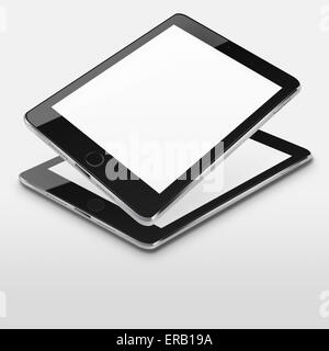 Computer tablet con schermi in bianco su sfondo grigio. Altamente dettagliata illustrazione. Foto Stock