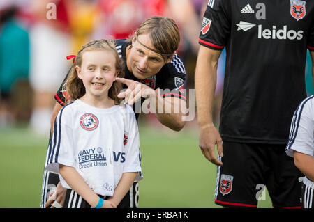 Washington, DC, Stati Uniti d'America. Il 30 maggio 2015. DC Regno F Chris Rolfe (18) prima della MLS corrispondenza tra l Unione di Philadelphia e DC uniti a RFK Stadium il 30 maggio 2015 a Washington, DC. Giacobbe Kupferman/CSM/Alamy Live News Foto Stock