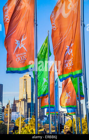 Bandiere colorate in Southbank Melbourne Victoria Australia Foto Stock