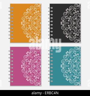 Serie di notebook colorato di coperchi con design floreale Illustrazione Vettoriale