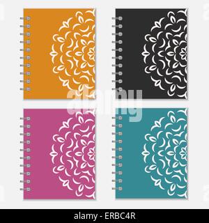 Serie di notebook colorato di coperchi con design floreale Illustrazione Vettoriale