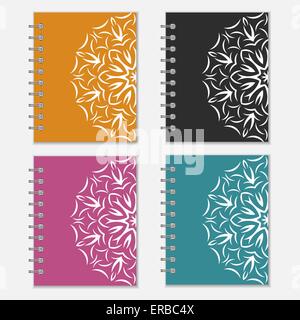 Serie di notebook colorato di coperchi con design floreale Illustrazione Vettoriale