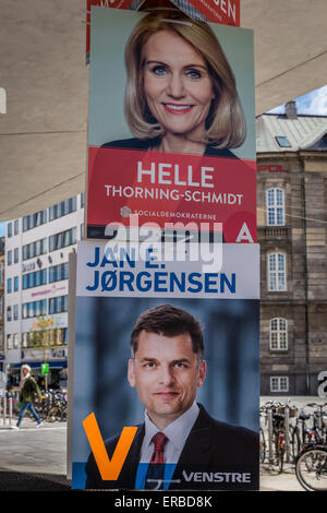 Elezione poster di promozione Helle Thorning-Schmidt e Jan E. Jørgensen per le elezioni generali di giugno 2015, Danimarca Foto Stock