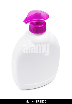 La bottiglia di plastica di sapone liquido, isolato su bianco Foto Stock