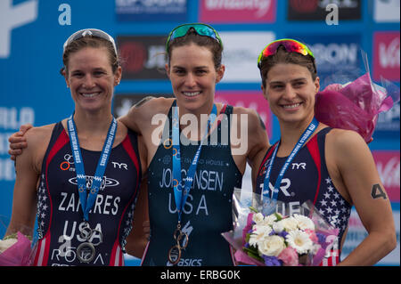 Hyde Park, London, Regno Unito. 31 Maggio, 2015. USA le donne prendere i primi tre posti con Gwen Jorgensen prima, Katie Zaferes secondo e Sarah vero in terza posizione. Credito: Malcolm Park editoriale/Alamy Live News Foto Stock