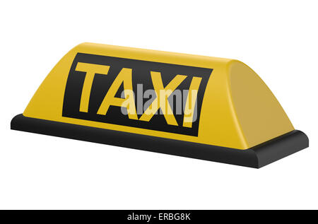 Yellow taxi auto cartello isolato su sfondo bianco Foto Stock