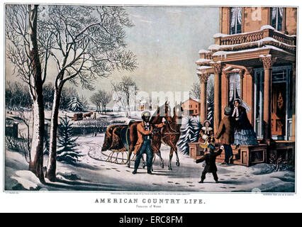 1850s AMERICAN COUNTRY LIFE - PIACERI DI INVERNO - CURRIER & IVES LITOGRAFIA - 1855 Foto Stock