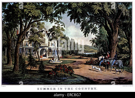 1850s ESTATE NEL PAESE - CURRIER & IVES LITOGRAFIA - 1855 Foto Stock