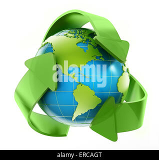 La Terra nel simbolo di riciclaggio Foto Stock