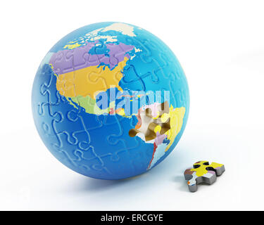 Puzzle parti costituenti la massa con un pezzo mancante. Foto Stock