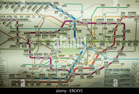 Tabella di tariffa per Tokyo biglietti della metro,Tokyo Metro stazione Ginza,Chuo-Ku,Tokyo Giappone Foto Stock