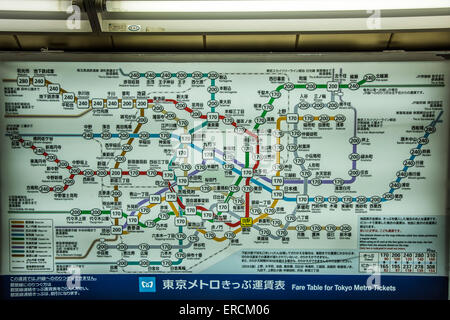 Tabella di tariffa per Tokyo biglietti della metro,Tokyo Metro stazione Ginza,Chuo-Ku,Tokyo Giappone Foto Stock