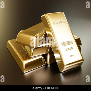 Oro Bar in una pila Foto Stock