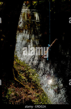 Swing corda più tranquillo fiume scena tramonto fiume Fowey Cornovaglia Foto Stock