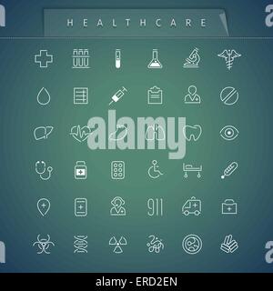 Healthcare sottile set di icone Illustrazione Vettoriale