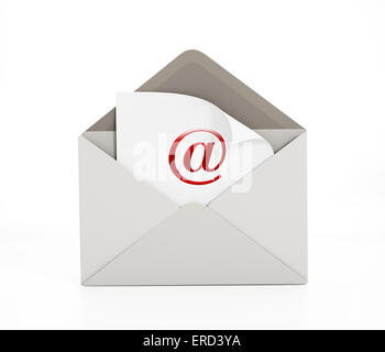 Busta con icona e-mail isolato su bianco. Foto Stock