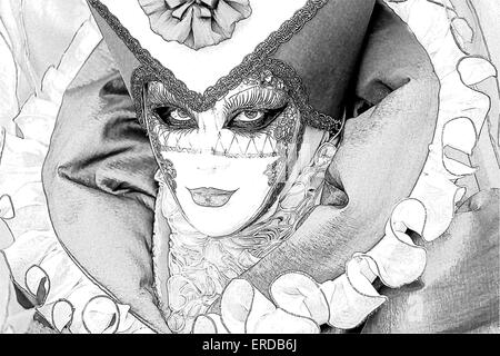 Foto stilizzata in bianco e nero schizzo di una donna in una maschera e  ruff durante il Carnevale di Venezia Foto stock - Alamy