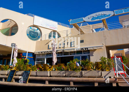 Ristorante, marina, porto per yacht, Alicante, Alacant, Costa Blanca, Spagna Foto Stock