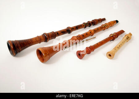 Chalumeau, chalumeaux, barocca e del periodo classico e strumenti a fiato in legno, unico strumento reed. Foto Stock