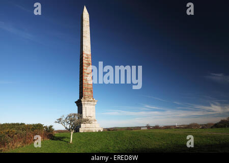 Il faro a luce rotante, Bodmin, Cornwall, un 144 piedi alto obelisco in memoria del generale Sir Walter Raleigh Gilbert, che nacque nella città. Foto Stock