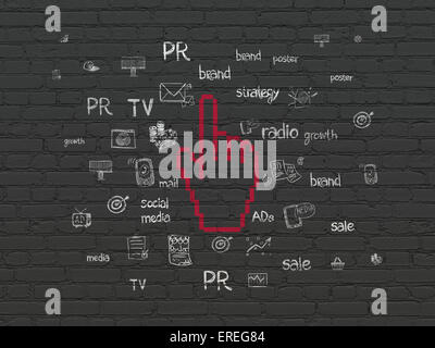 Il concetto di pubblicità: il cursore del mouse su sfondo a parete Foto Stock