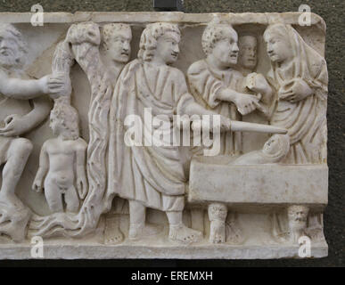 La risurrezione del egli la vedova di Nain. Sconosciuto. 300-330 d.c. Sarcofago romano. Dei primi cristiani. Museo del Vaticano. Foto Stock