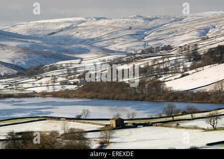 Guardando oltre il Semer acqua verso Marsett, Yorkshire Dales, REGNO UNITO Foto Stock