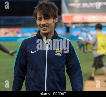 New York, NY - Maggio 30, 2015: Manchester City FC giocatore David Silva assiste gioco tra New York City Football Club e Houston Dynamo allo Yankee Stadium Foto Stock