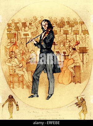 Niccolò Paganini a suonare il violino di fronte a un'orchestra. L'Italiano violinista e compositore (1782-1840). Foto Stock