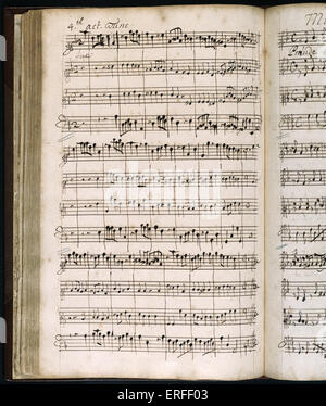 Henry Purcell manoscritte del cliente per 'l'Fairy Queen", quarto atto musica, circa 1692. Compositore inglese (1659-1695). Foto Stock