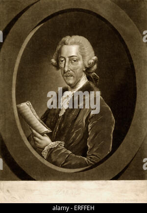 Thomas Augustine Arne - intitolato 'Dr Arne'. Compositore inglese 1710-1778 tenendo un cliente , indossando un cappotto bordato con pelliccia e Foto Stock