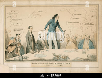 Niccolò Paganini - caricatura italiano del violinista e compositore a una cena in onore del Duca di Bedford, intitolato Foto Stock