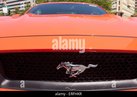 2015 Ford Mustang GT la griglia anteriore e il logo - USA Foto Stock