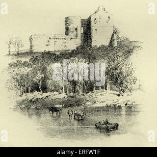 Norham Castle è in parte un castello in rovina in Northumberland, Inghilterra, e si affaccia sul fiume Tweed, sul confine tra Inghilterra Foto Stock