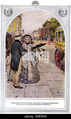 New York City - Broadway - fine del XIX secolo. La didascalia recita: "Broadway, che alcuni antichi cittadini persistito nel chiamare grande Foto Stock