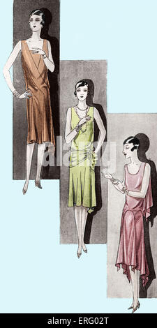 Moda: abiti nei tardi 1920s. Voce recita: Elegances du Soir. Abiti in crêpe. Colorised. Foto Stock