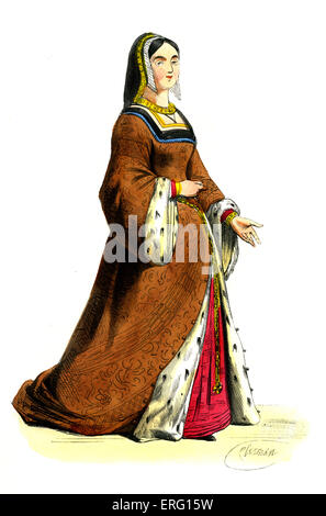 Anne, duchessa di Bretagna, regina di due successivi re francesi, in ermellino rifilato abito. Gennaio 1476 - 9 gennaio 1514. c. Foto Stock
