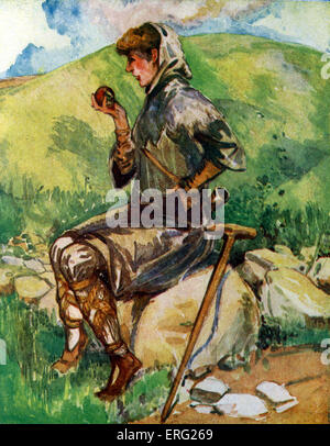 Dodicesimo e tredicesimo secolo contadino 's costume, (William I - Henry III). Indossa una tunica grossolana, cofano realizzato da Foto Stock