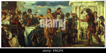 Gesù trasforma l'acqua in vino nelle nozze di Kana. Dopo un rinascimentale della pittura a olio da Paolo Berenese, artista italiano 1528 - Foto Stock