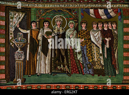 Mosaico raffiguranti San Nicola e i suoi seguaci. Teodora Imperatrice dell'Impero Bizantino 500 - 28 giugno 548. Foto Stock