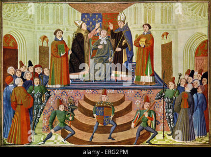 L incoronazione di Enrico IV, 13 ottobre 1399 presso l'Abbazia di Westminster. Da Froissart di cronache da Jean Froissart, cronista dell Foto Stock