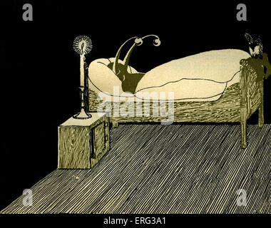 Fino a Eulenspiegel indossando jester 's motley giace a faccia in giù sul letto di morte. TE tedesco trickster figura del Medioevo o Foto Stock