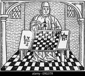 "Il Gioco e Playe del Chesse', da William Caxton. " Il filosofo affermava di avere inventato il gioco degli scacchi". Da un Foto Stock