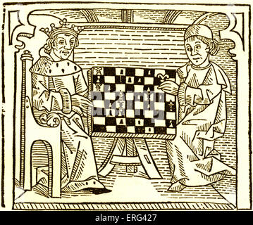 "Il Gioco e Playe del Chesse', da William Caxton. " Il filosofo insegna il re per giocare". Da una xilografia, c. 1483. WC, Foto Stock