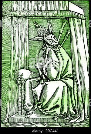 Xvi secolo la caricatura del Papa come un asino da Lucas Cranach. La didascalia "solo il Papa può interpretare le Sacre Scritture e Foto Stock