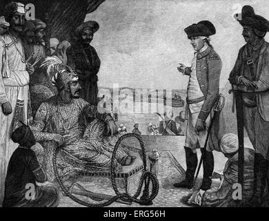 Shah Allum, Mogul di Hindostan, rivedendo la East India Company 's truppe. Incisione da un dipinto di Tilly bollitore, 1781. Foto Stock